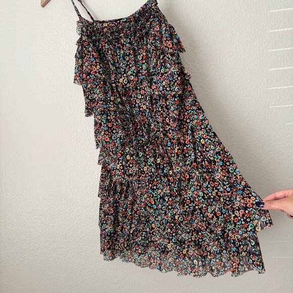 EXPRESS Womens Multicolor Nylon Ruffle Dress Mini Cocktail Going Out Size Medium - Picture 6 of 9